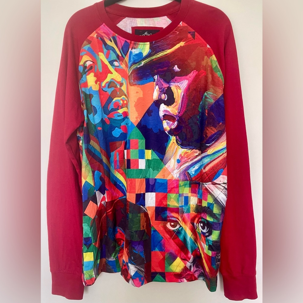 The Heritage By America Red Long Sleeve Colorful Art Shirt Size Large